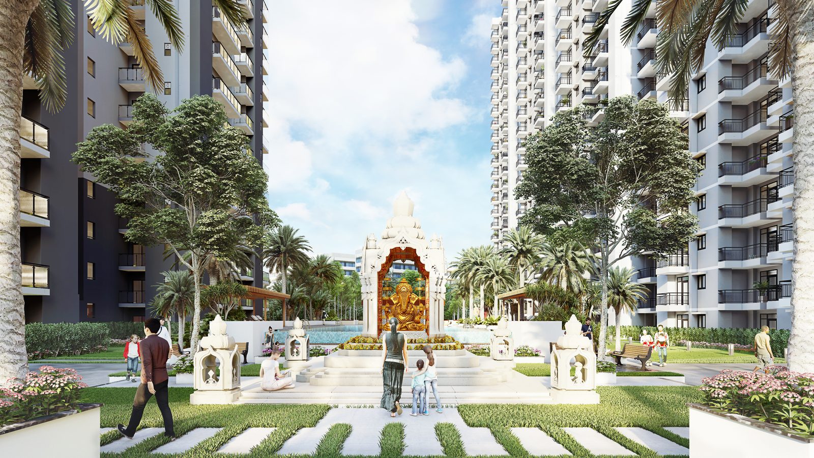 Vayu @ KVD Windpark — central green with mandir and pool